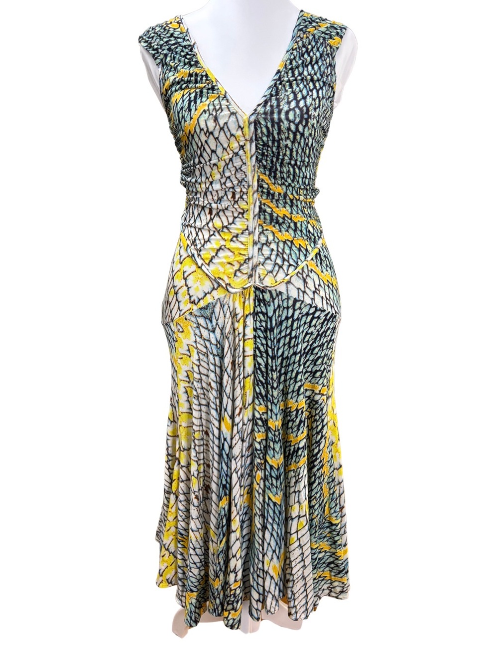 Just Cavalli Roberto Cavalli SS2008 Printed Ruched Corset Midi Dress Sz 40